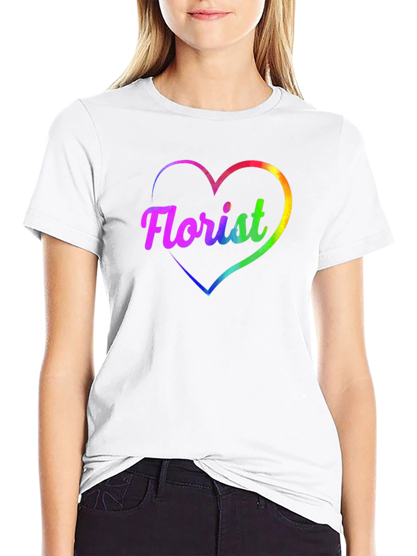 Rainbow Florist Heart Black T-Shirt