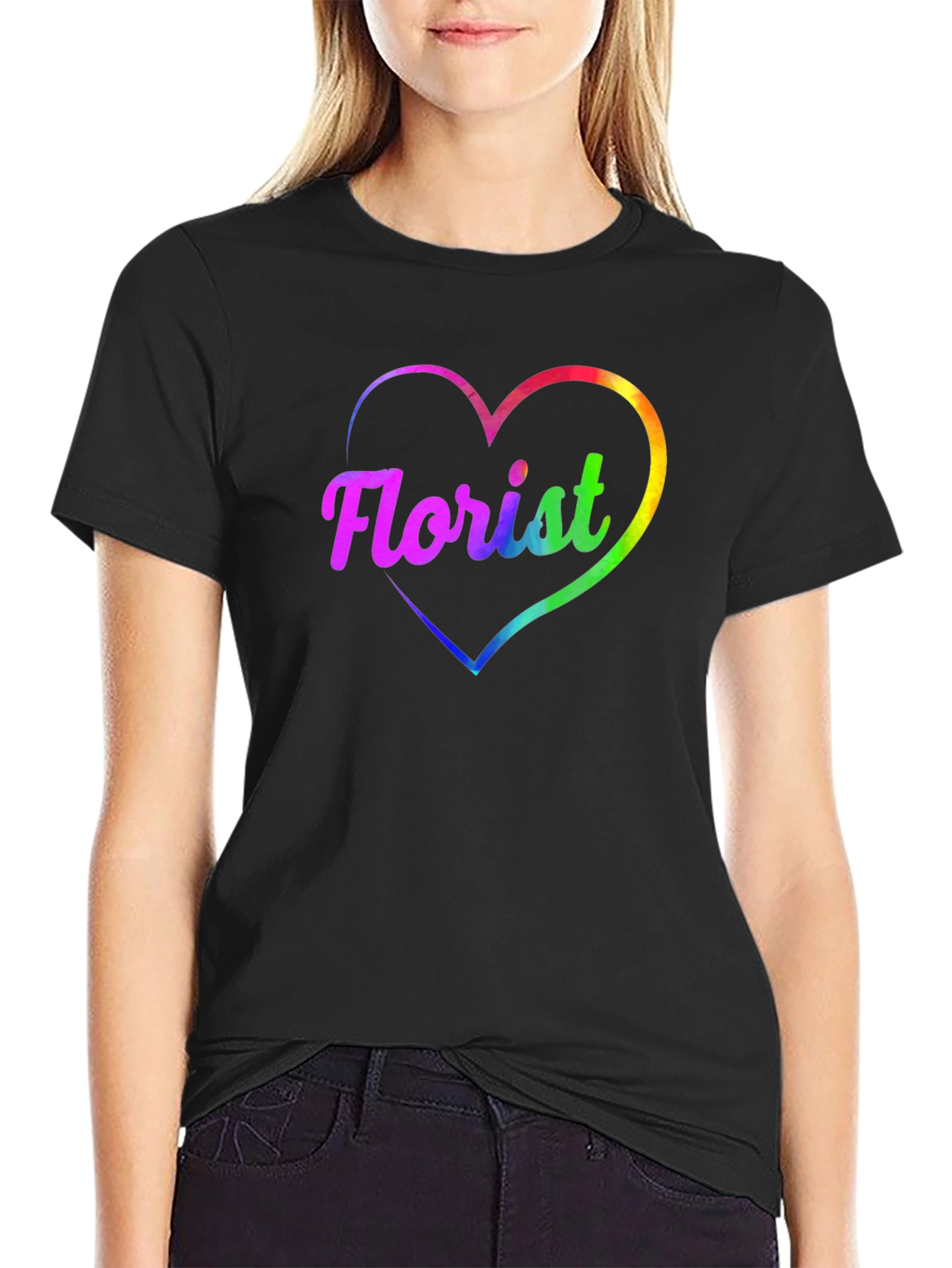Rainbow Florist Heart Black T-Shirt