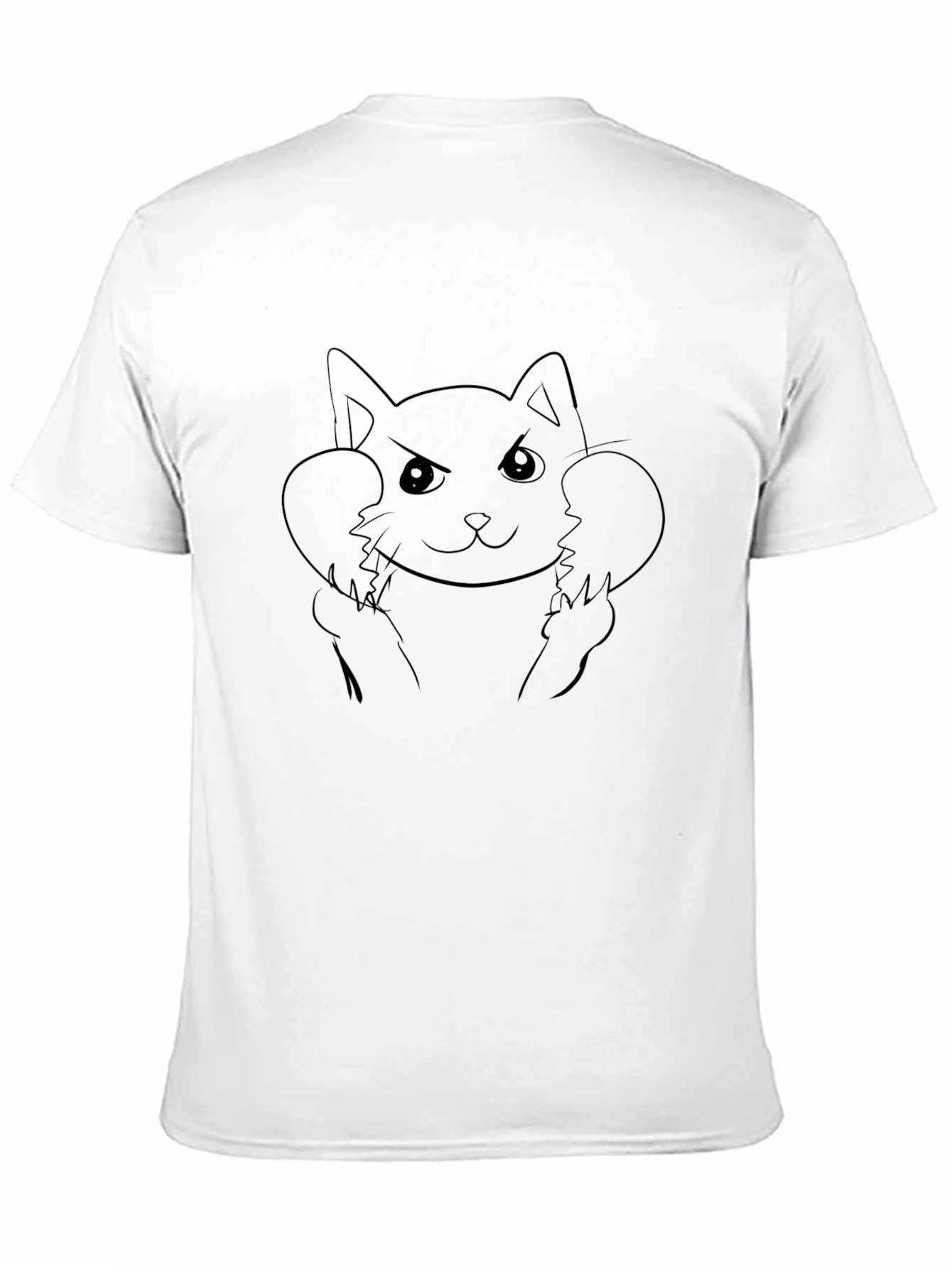 Angry Cat Line Art Black T-Shirt
