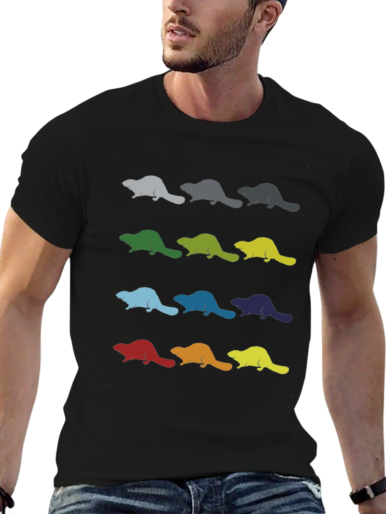 Colorful Beaver Pattern T-Shirt