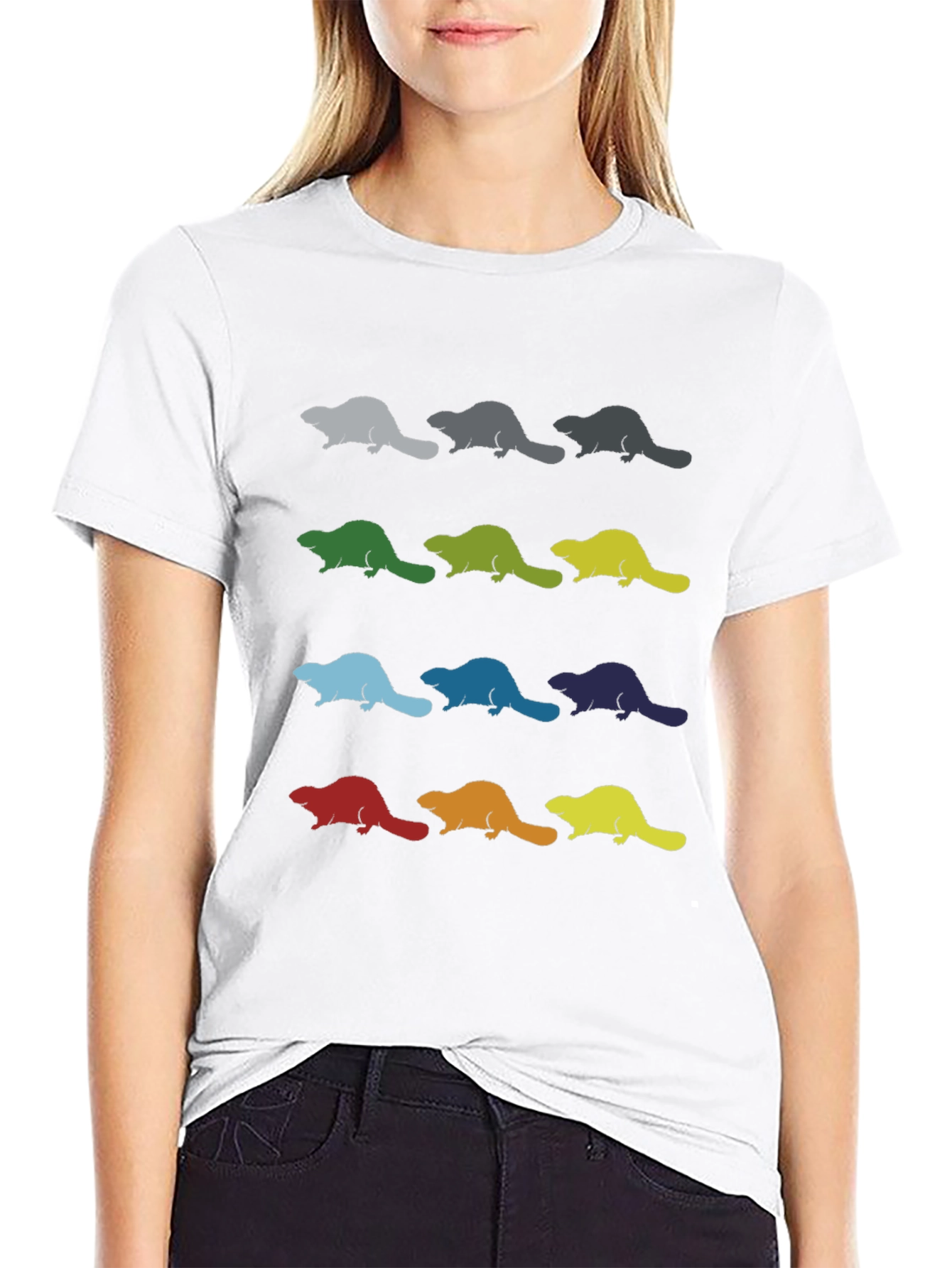 Colorful Beaver Pattern T-Shirt