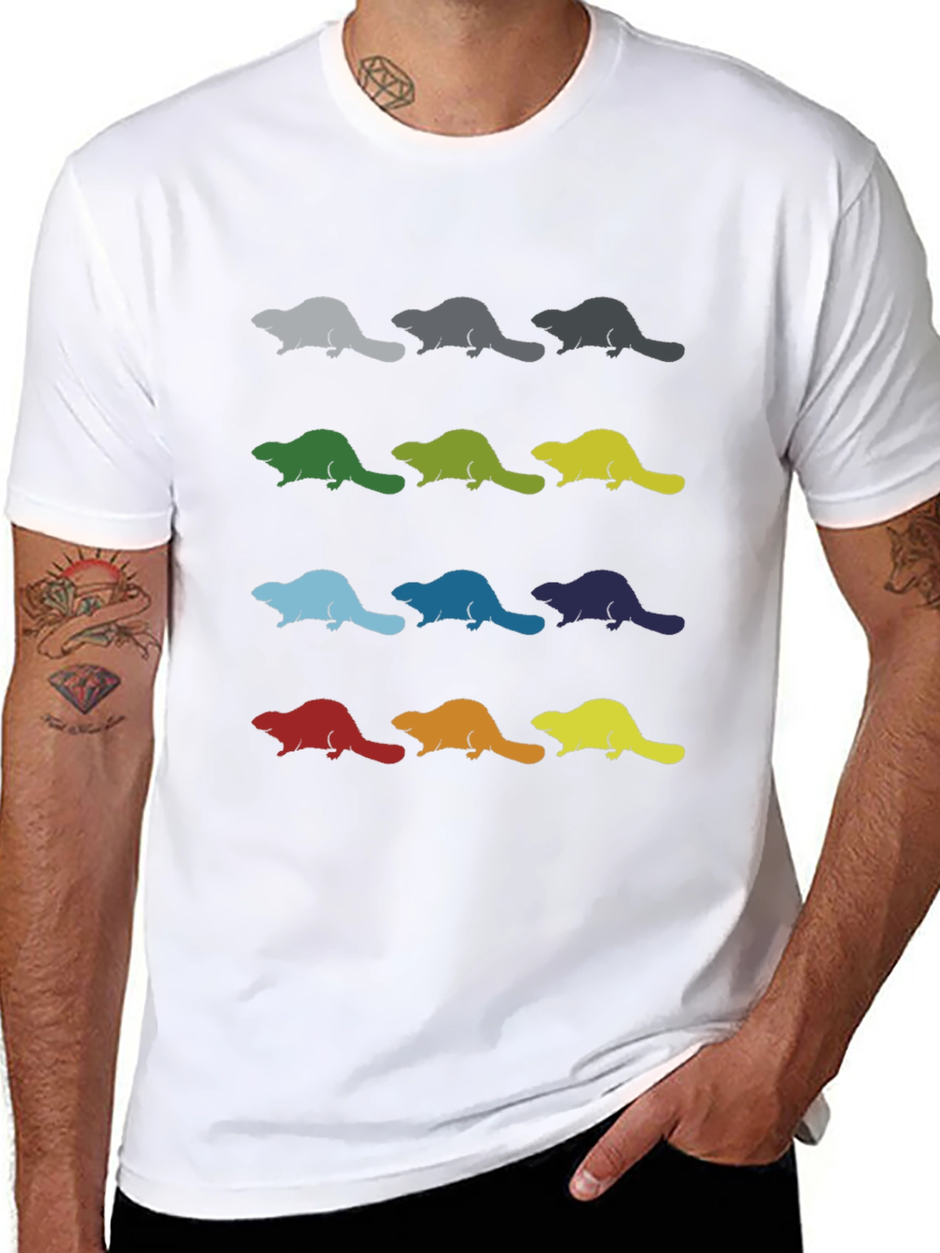 Colorful Beaver Pattern T-Shirt