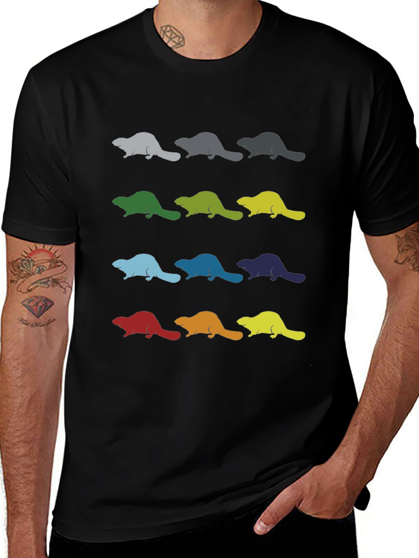 Colorful Beaver Pattern T-Shirt