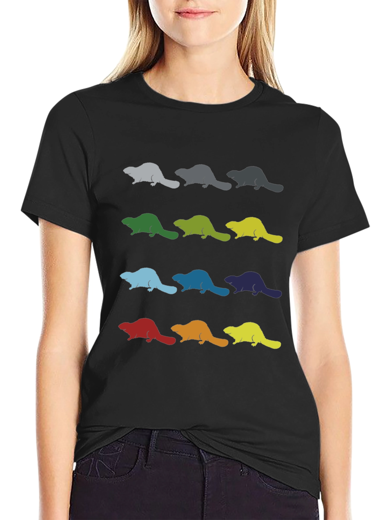 Colorful Beaver Pattern T-Shirt