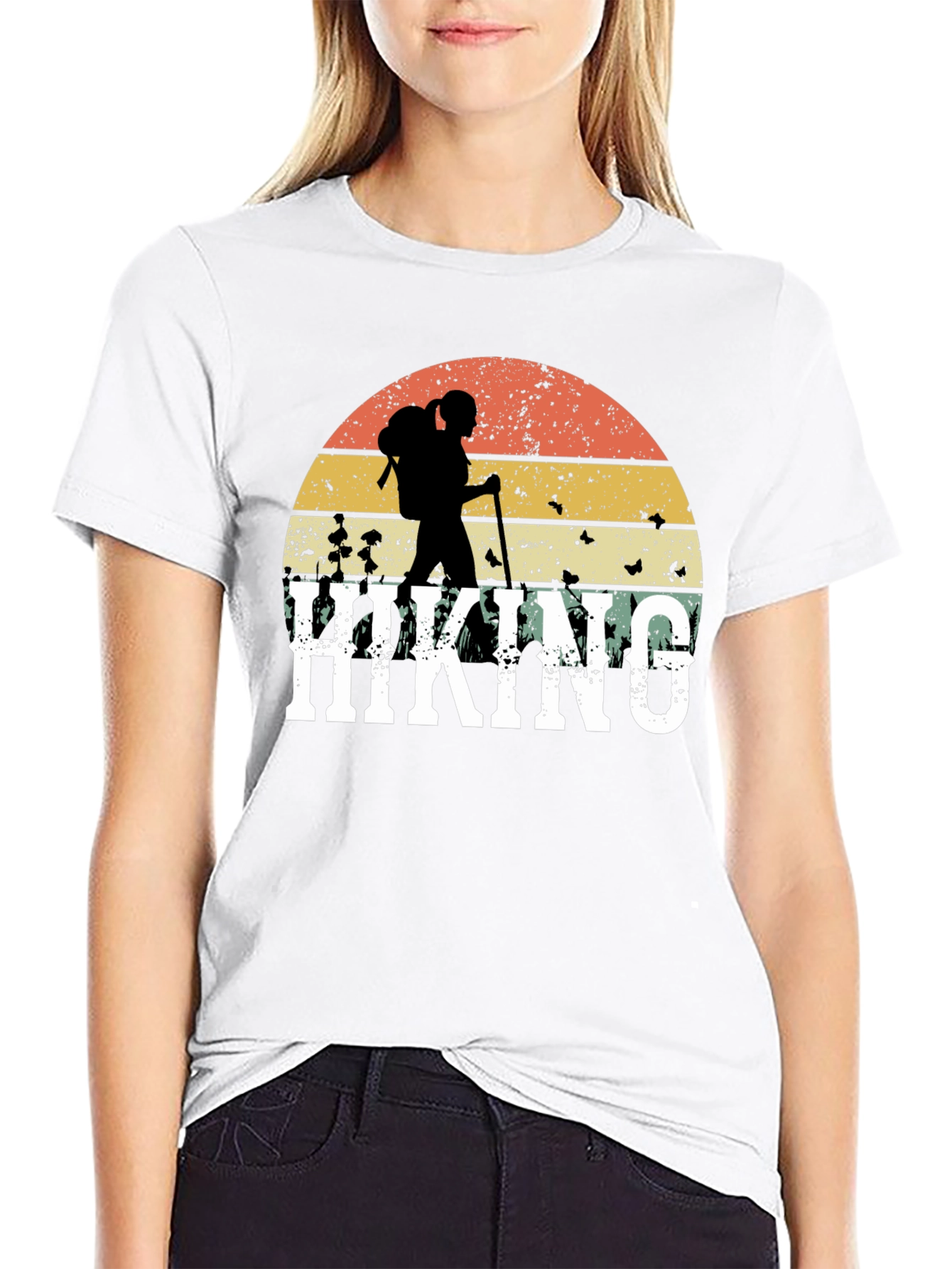 Hiking Graphic T-Shirt - Retro Sunset Design