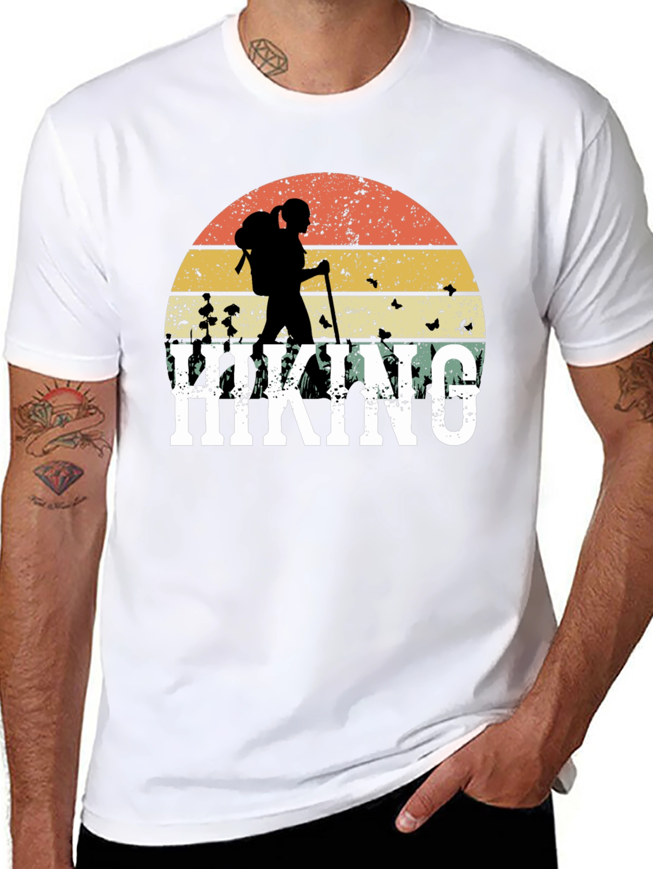 Hiking Graphic T-Shirt - Retro Sunset Design