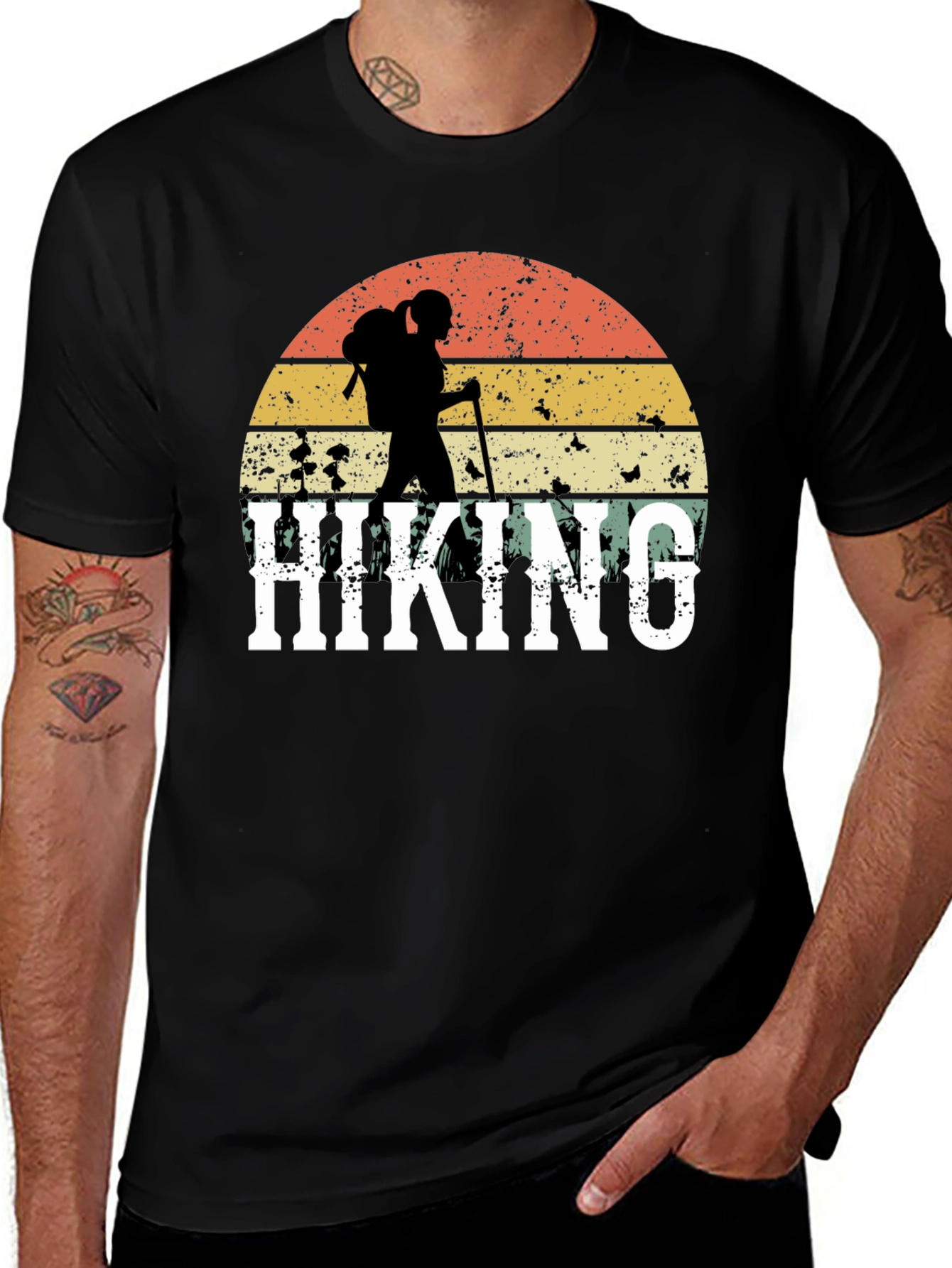 Hiking Graphic T-Shirt - Retro Sunset Design