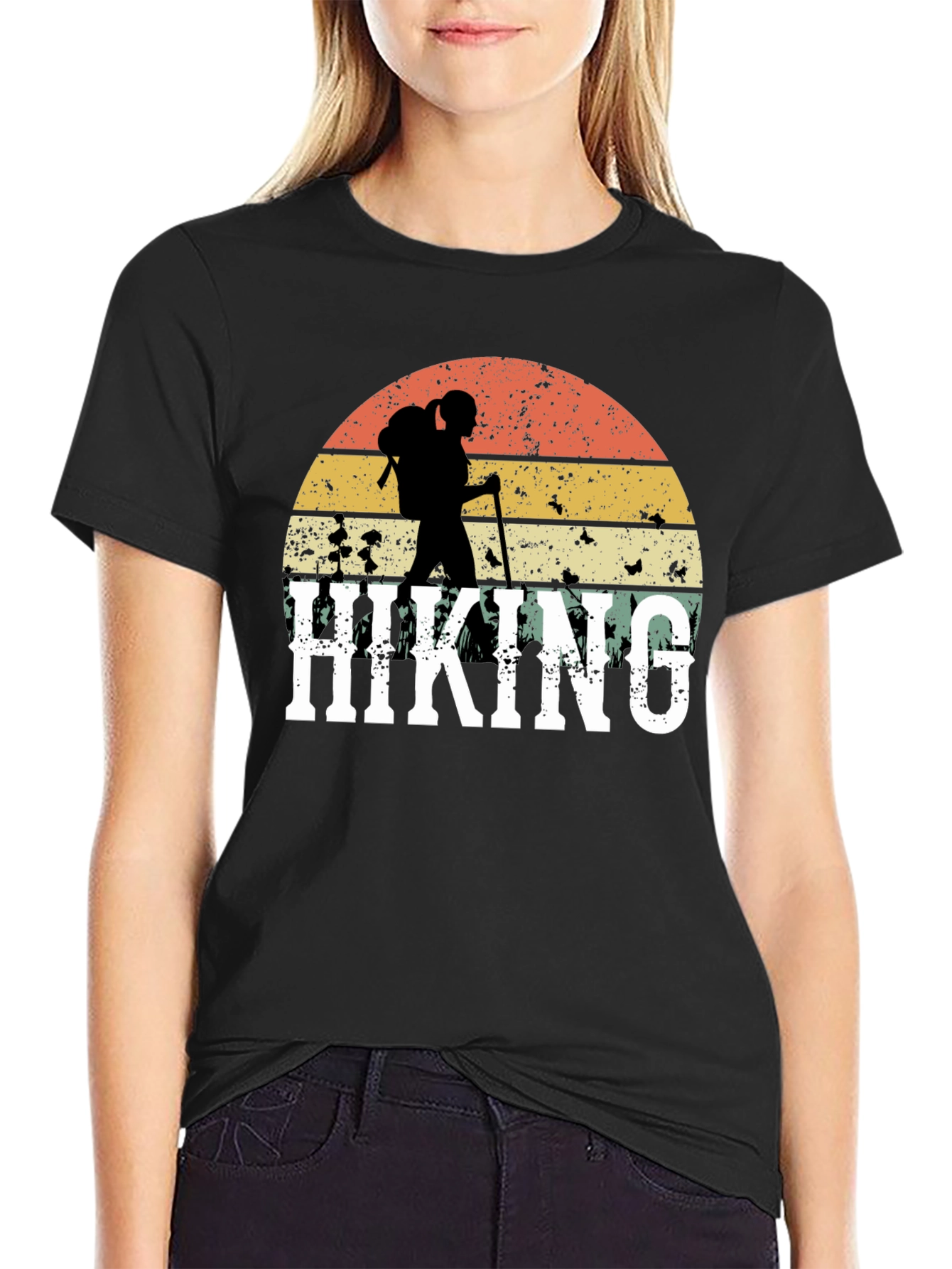 Hiking Graphic T-Shirt - Retro Sunset Design