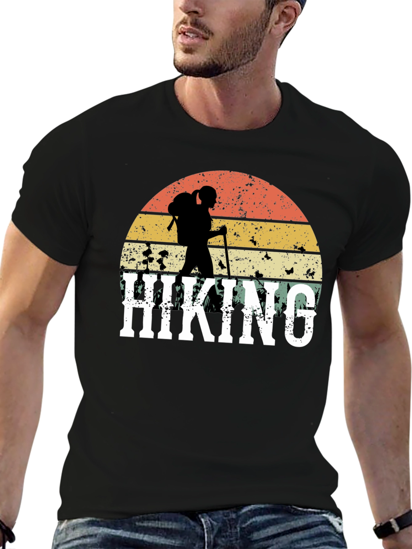 Hiking Graphic T-Shirt - Retro Sunset Design
