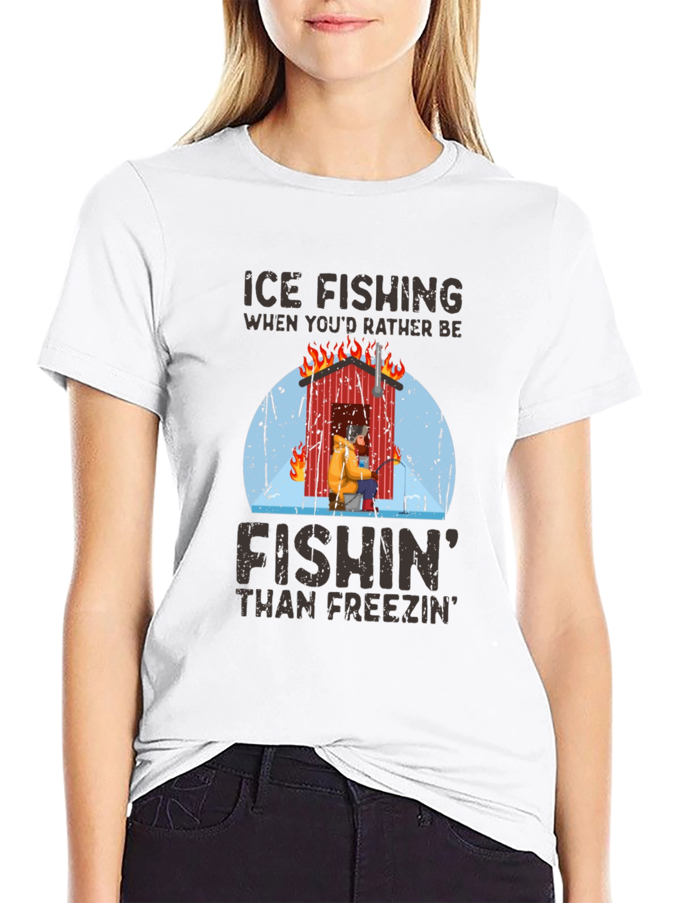 Ice Fishing T-Shirt: Fishin Than Freezin