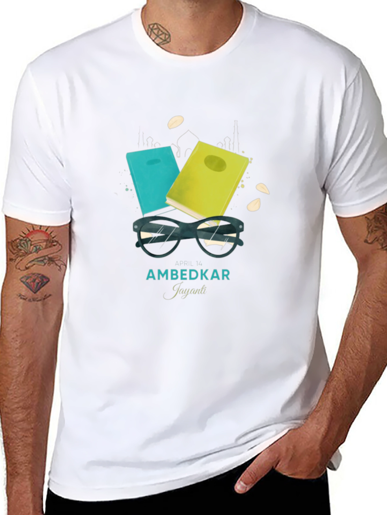 Ambedkar Jayanti T-Shirt - Book & Glasses Design
