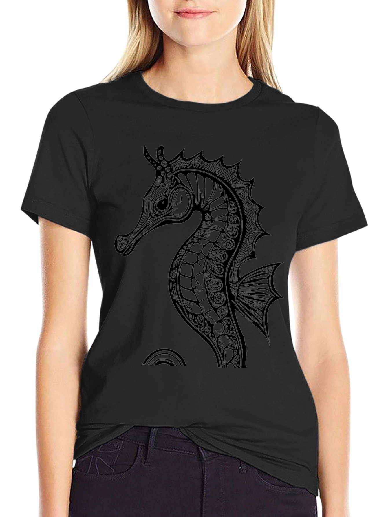 Black Seahorse Graphic Tee - Stylish Mens Shirt