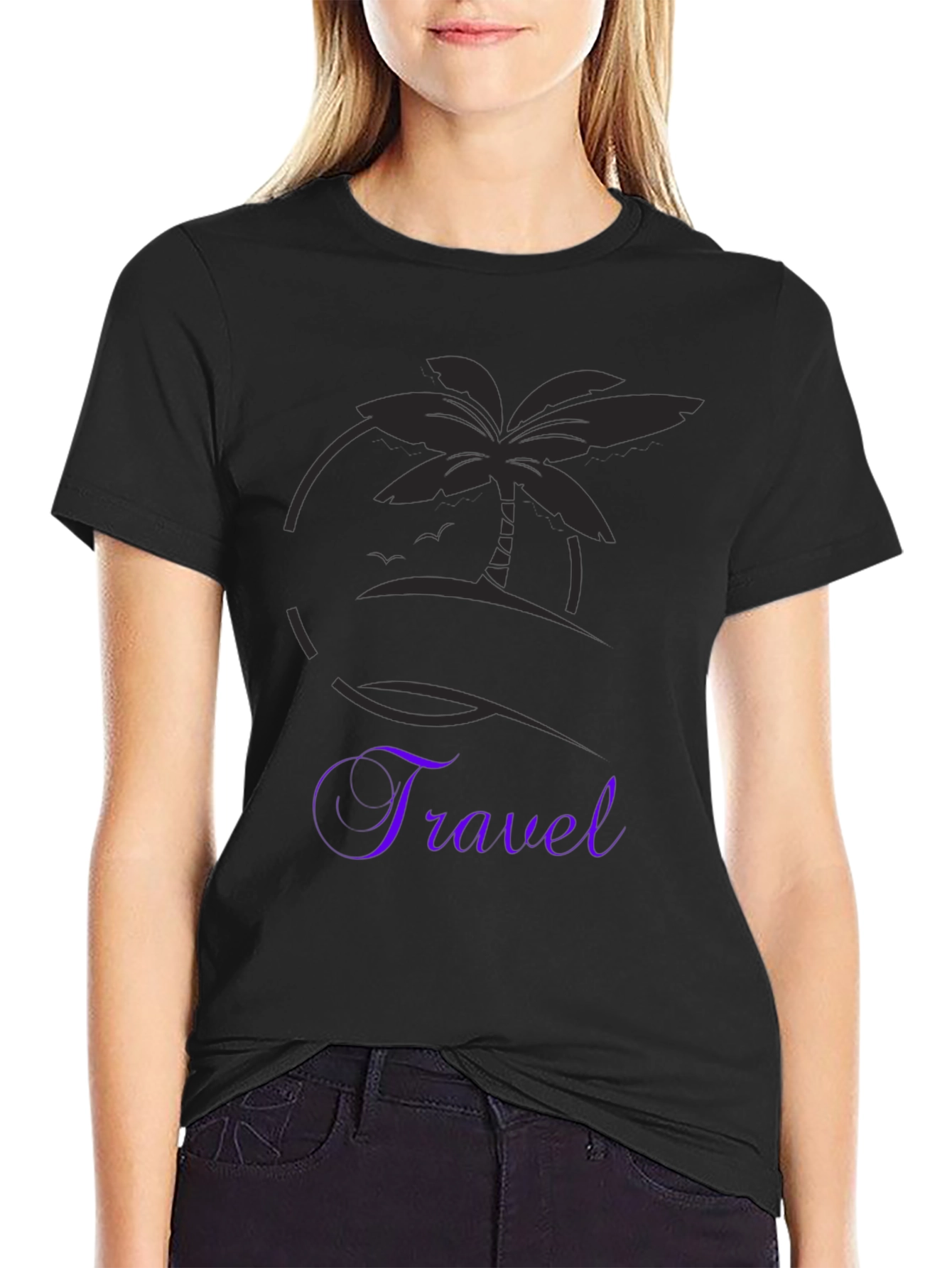 Travel T-Shirt Black Palm Tree Graphic Tee Vacation Ready