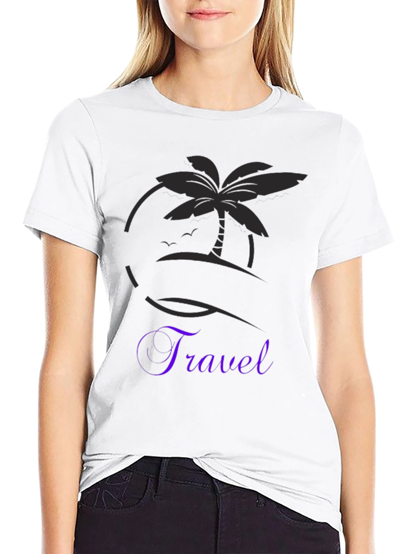 Travel T-Shirt Black Palm Tree Graphic Tee Vacation Ready