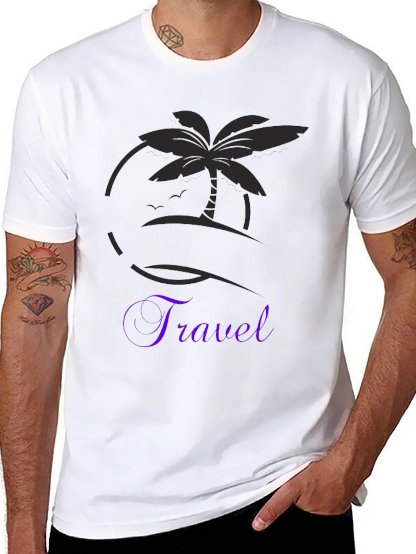Travel T-Shirt Black Palm Tree Graphic Tee Vacation Ready