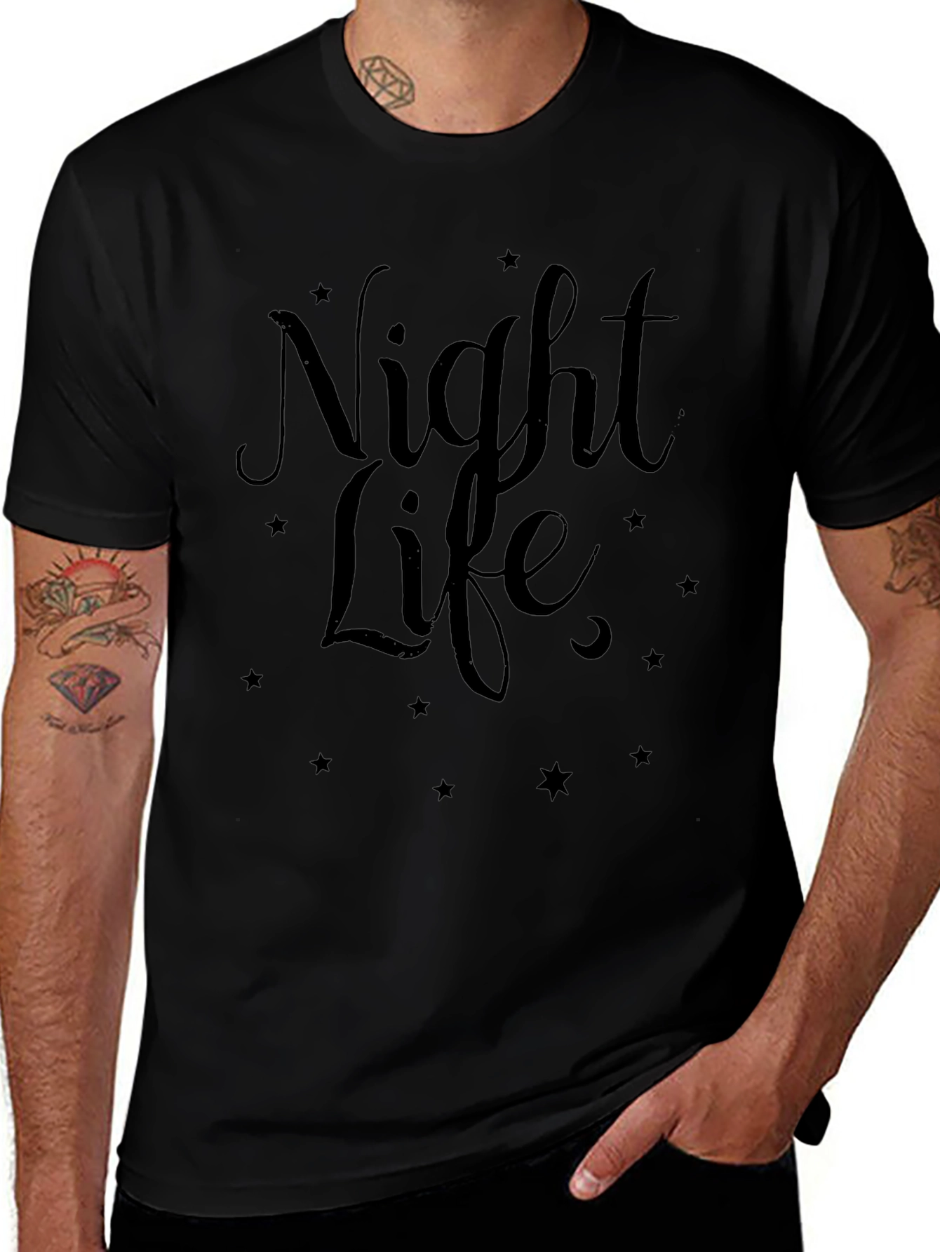 Night Life Graphic Tee - Stylish Mens Black T-Shirt