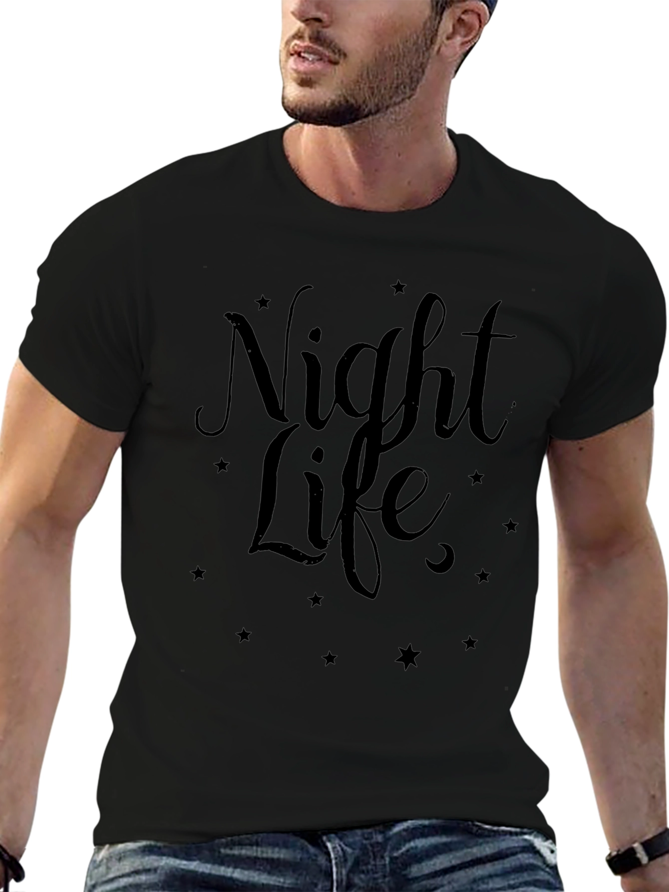 Night Life Graphic Tee - Stylish Mens Black T-Shirt