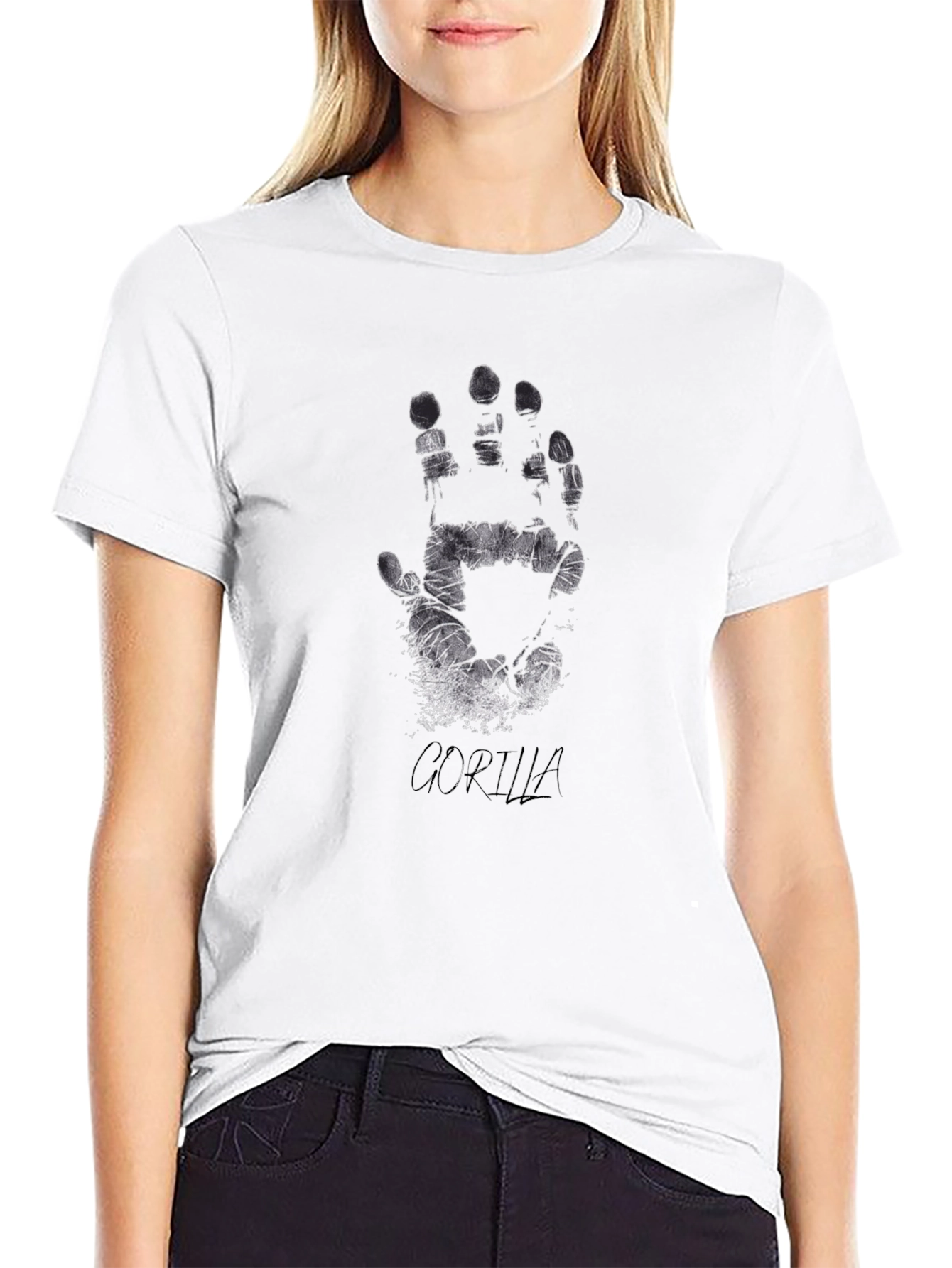 Grunge Handprint Graphic Tee - Black Cotton Casual Shirt
