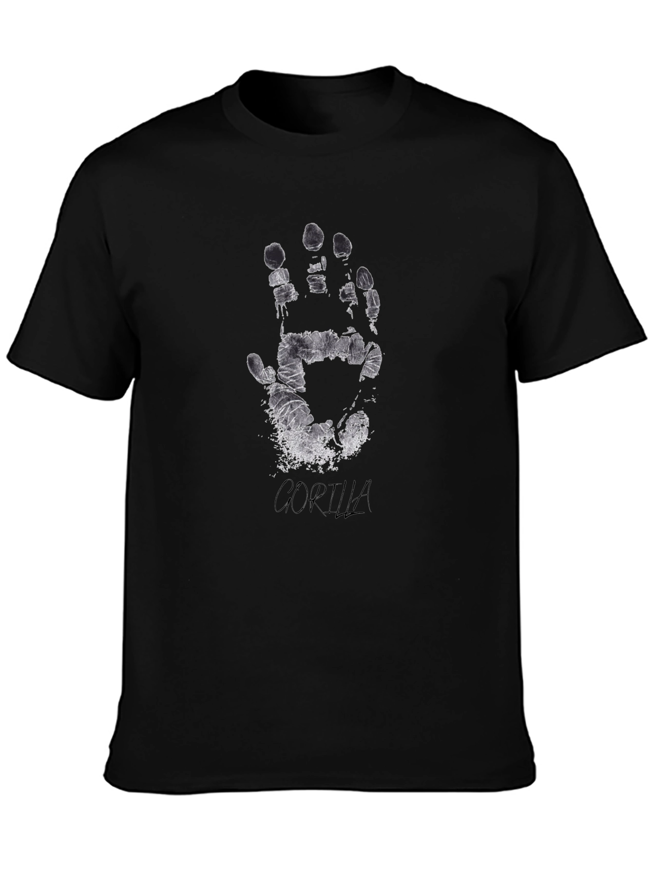 Grunge Handprint Graphic Tee - Black Cotton Casual Shirt