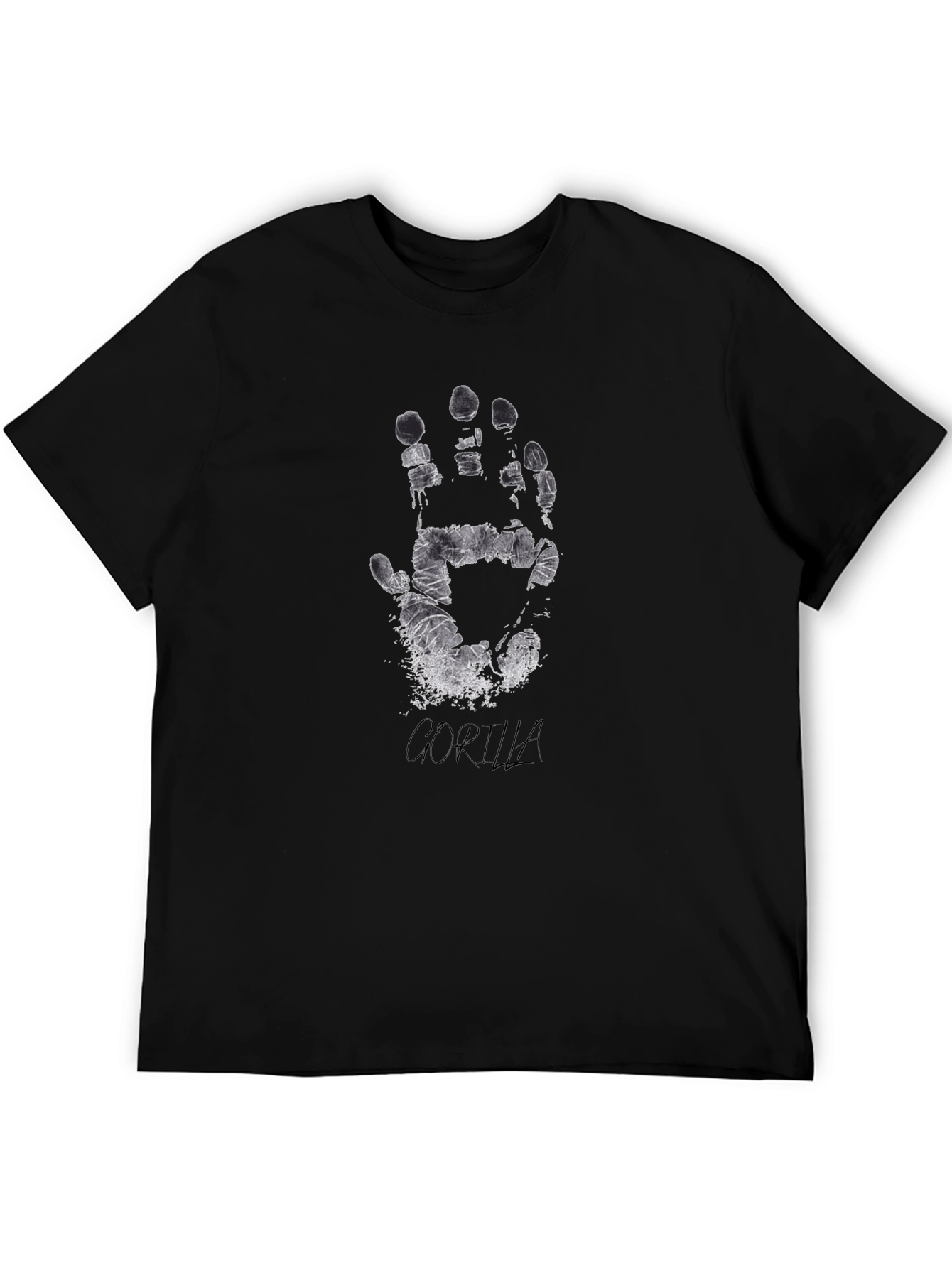 Grunge Handprint Graphic Tee - Black Cotton Casual Shirt