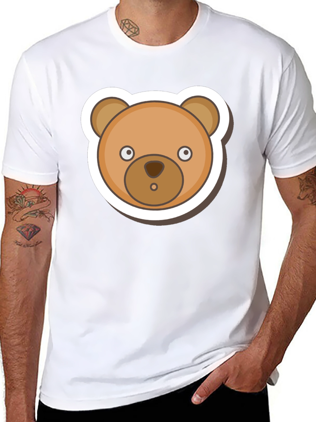 Cute Teddy Bear Graphic Tee - Mens Black T-Shirt