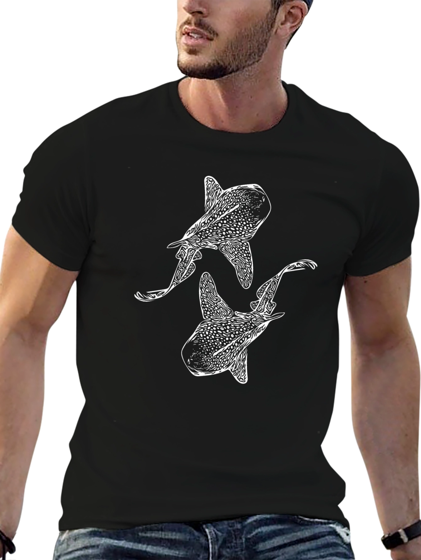 Whale Shark Graphic Tee - Stylish Black Cotton T-Shirt
