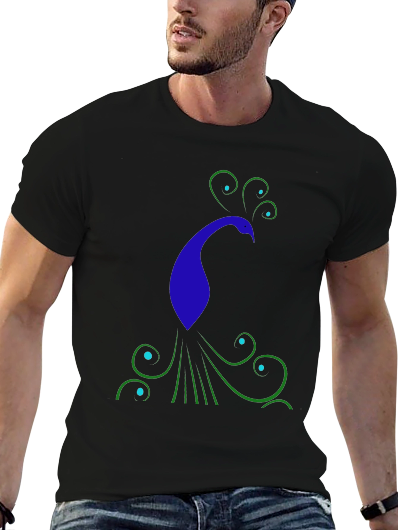 Stylish Peacock Graphic Print Black T-Shirt