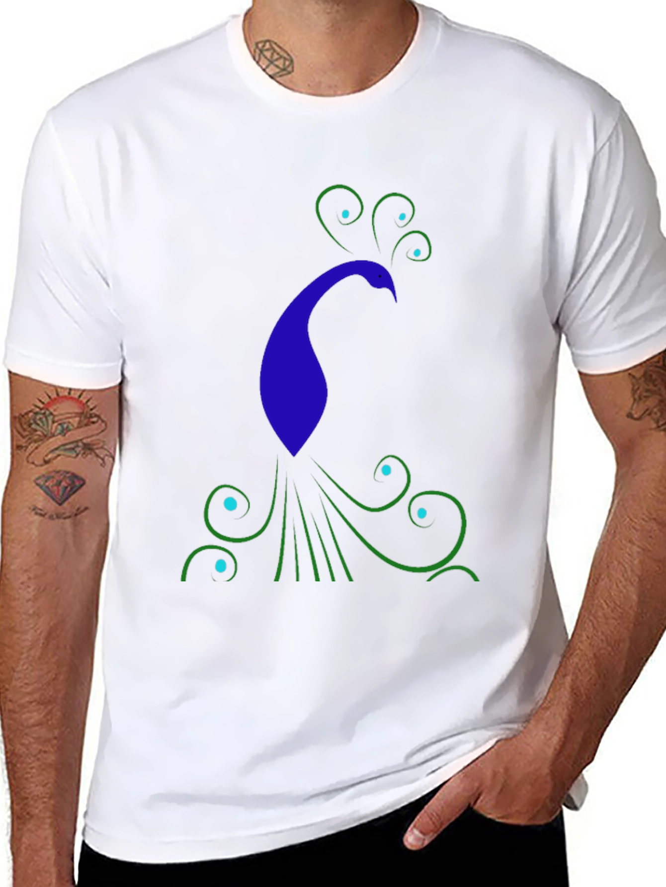 Stylish Peacock Graphic Print Black T-Shirt