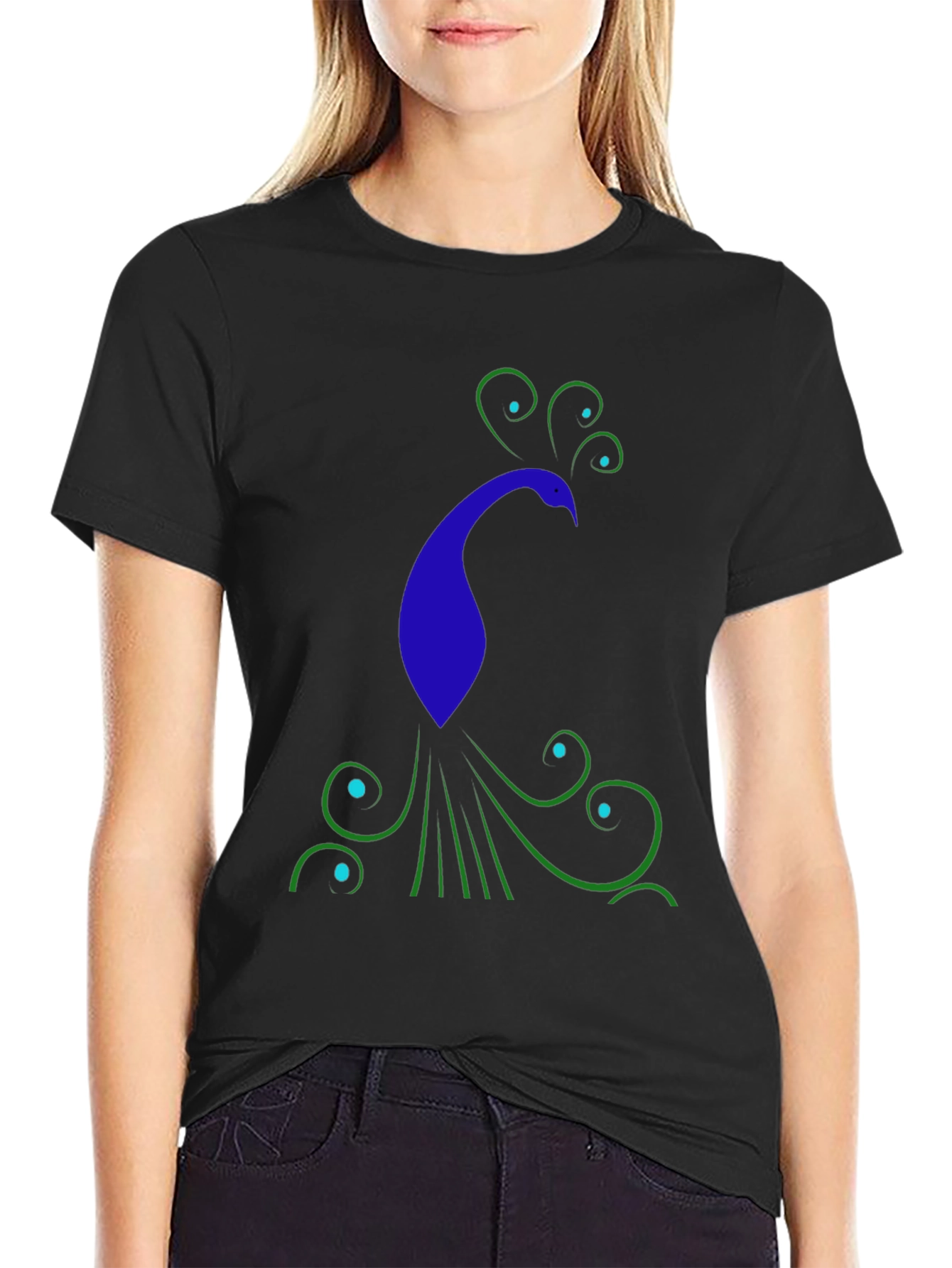 Stylish Peacock Graphic Print Black T-Shirt