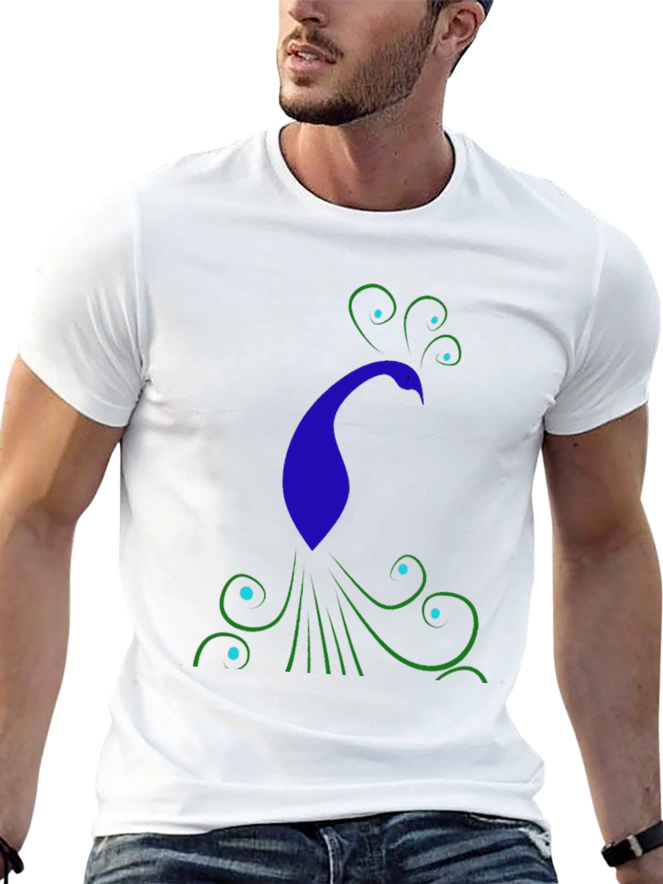 Stylish Peacock Graphic Print Black T-Shirt