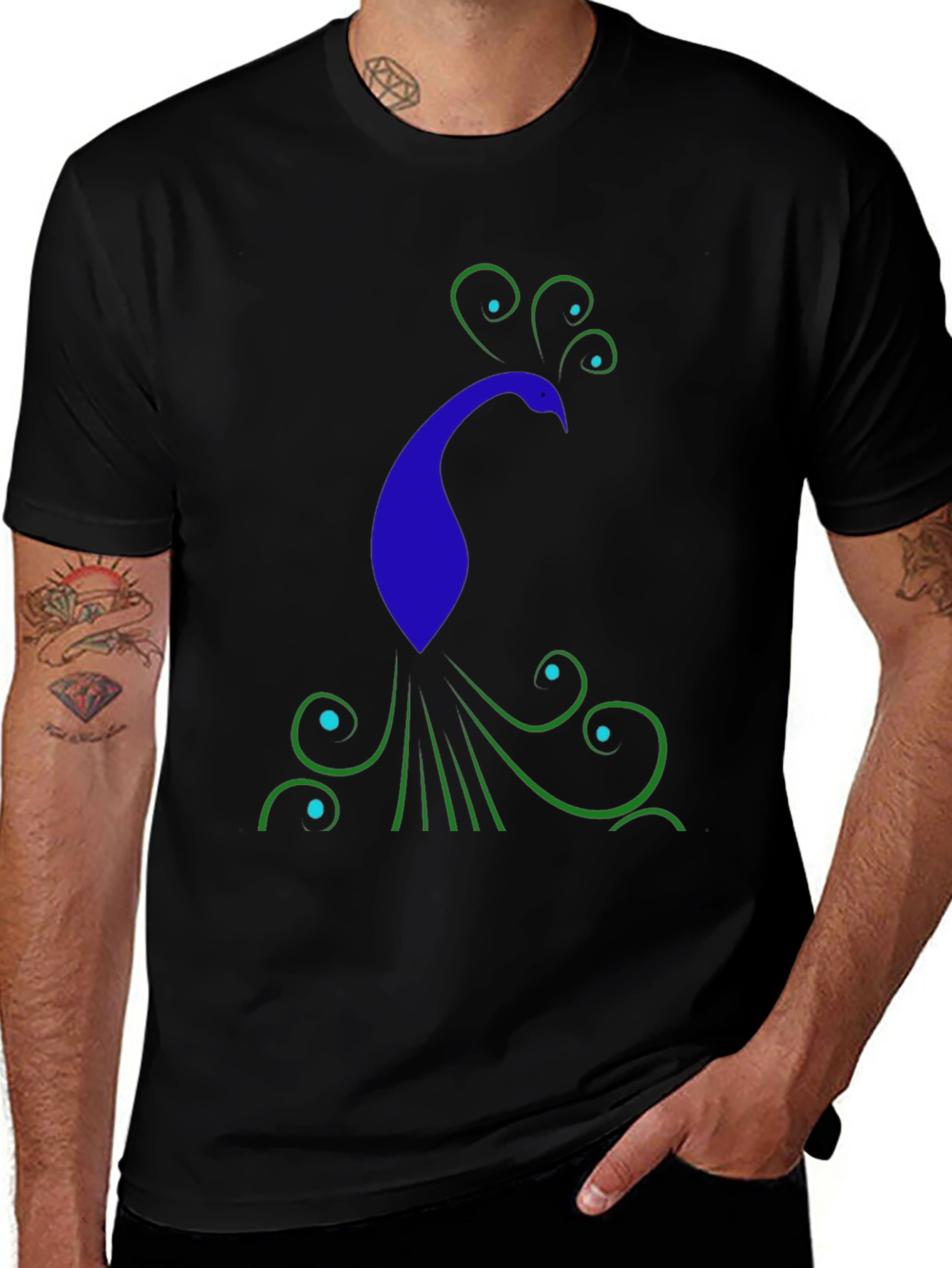 Stylish Peacock Graphic Print Black T-Shirt