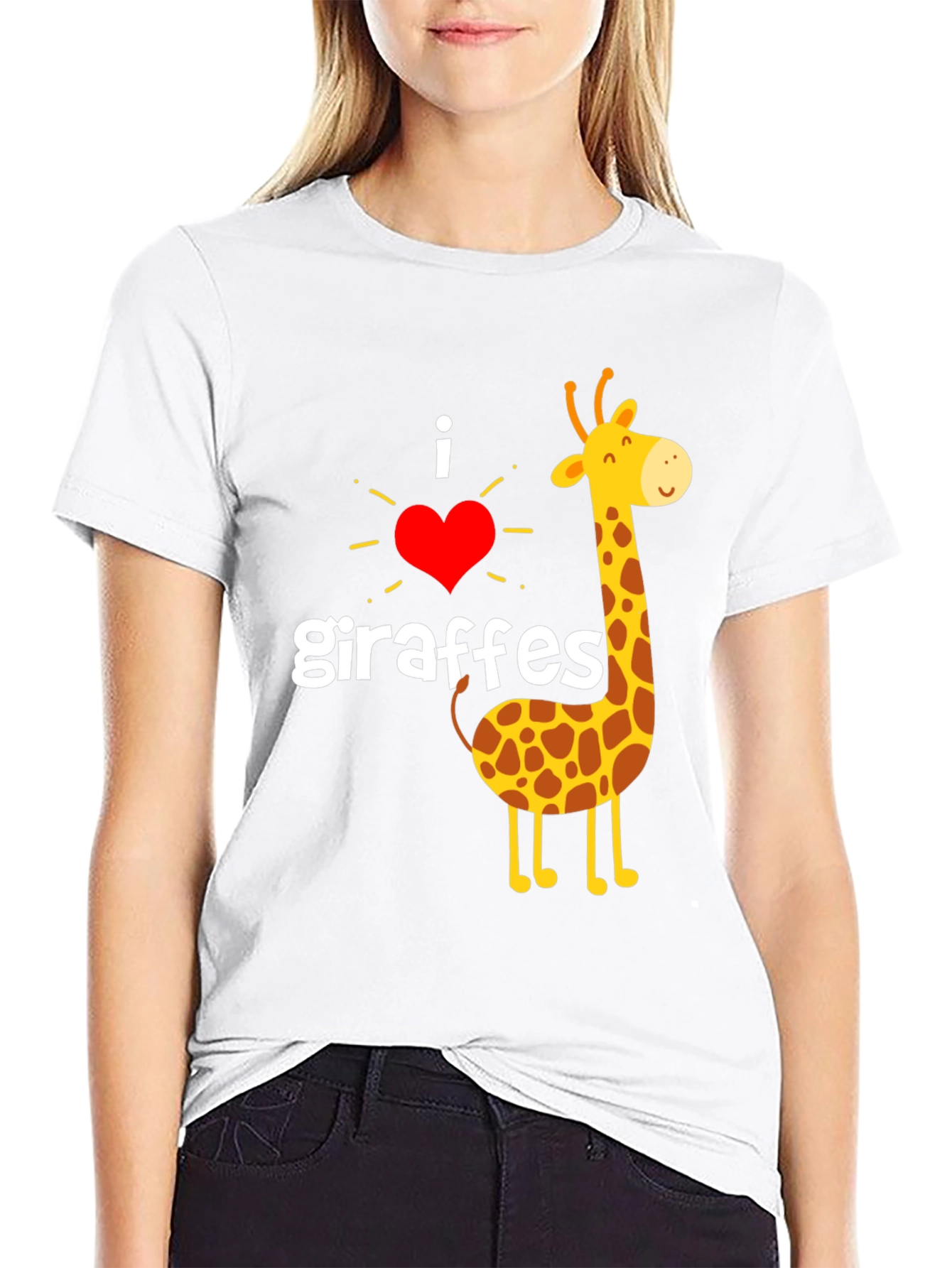 I Love Giraffes T-Shirt - Black Cotton Graphic Tee