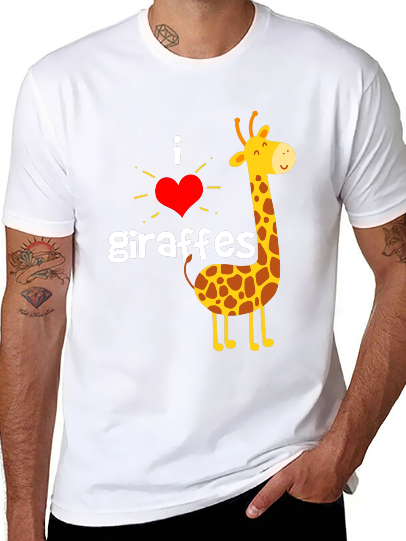 I Love Giraffes T-Shirt - Black Cotton Graphic Tee