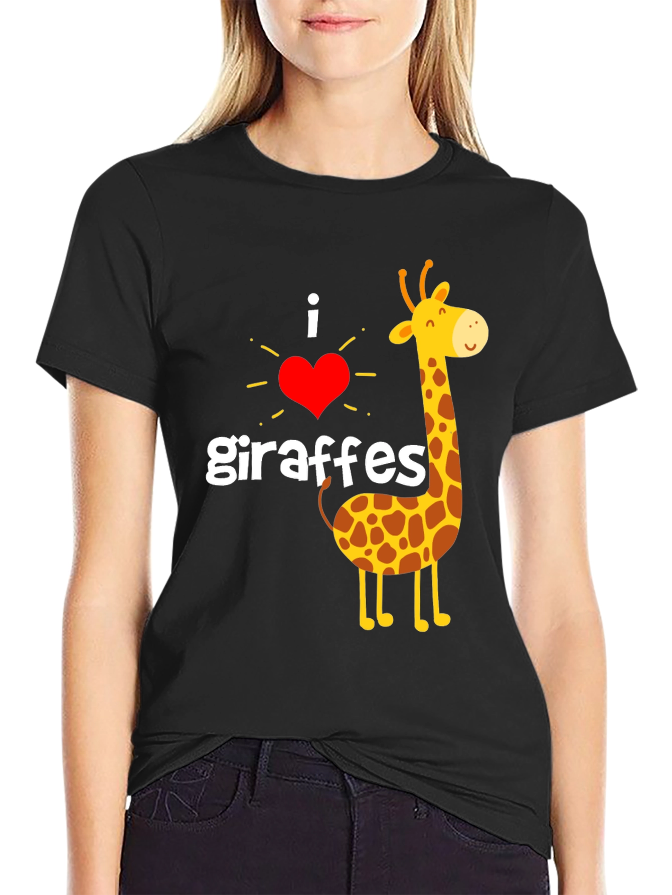 I Love Giraffes T-Shirt - Black Cotton Graphic Tee