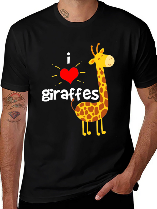 I Love Giraffes T-Shirt - Black Cotton Graphic Tee