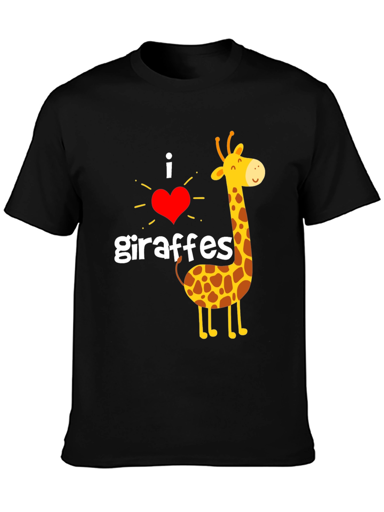 I Love Giraffes T-Shirt - Black Cotton Graphic Tee