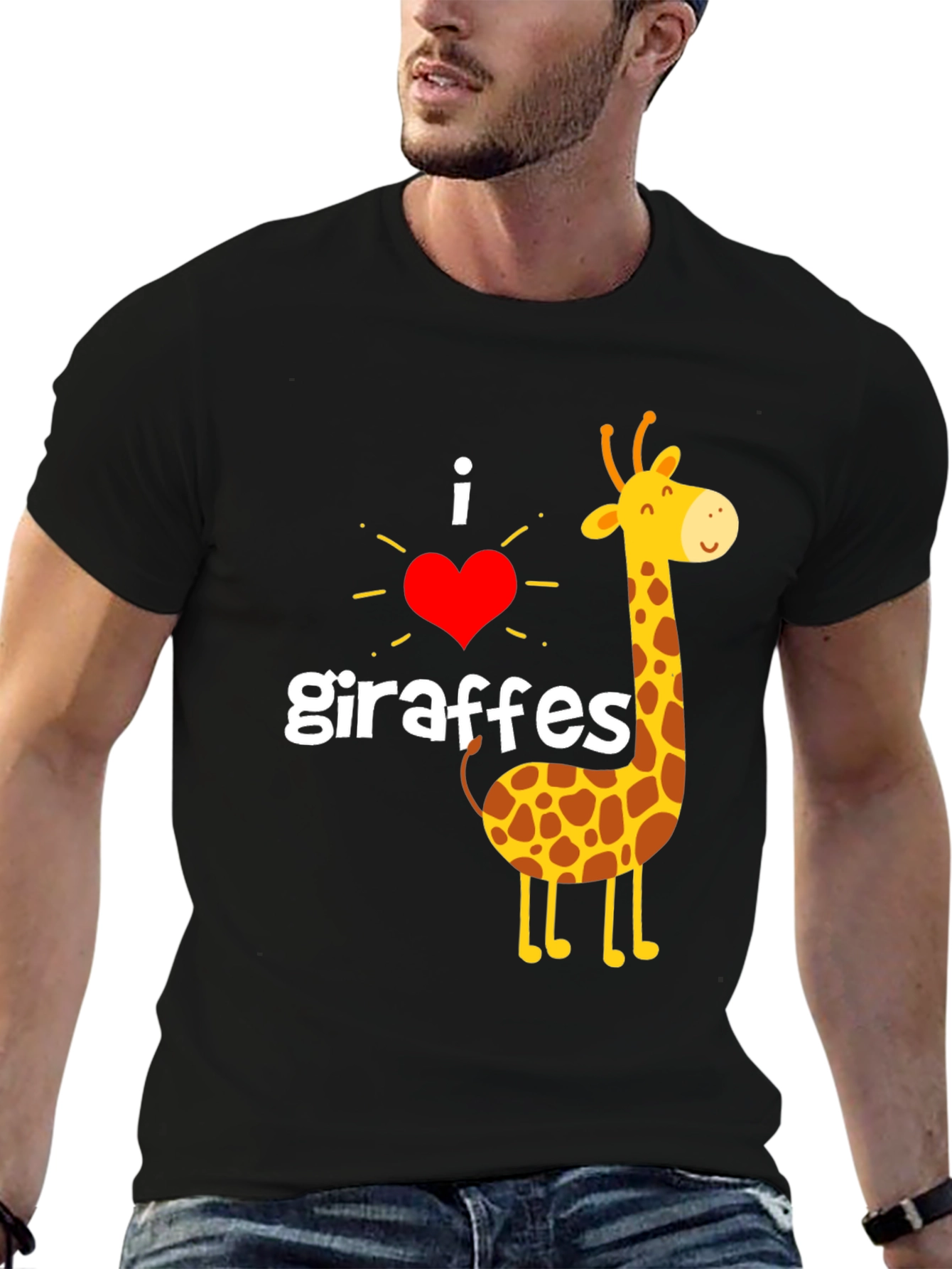 I Love Giraffes T-Shirt - Black Cotton Graphic Tee