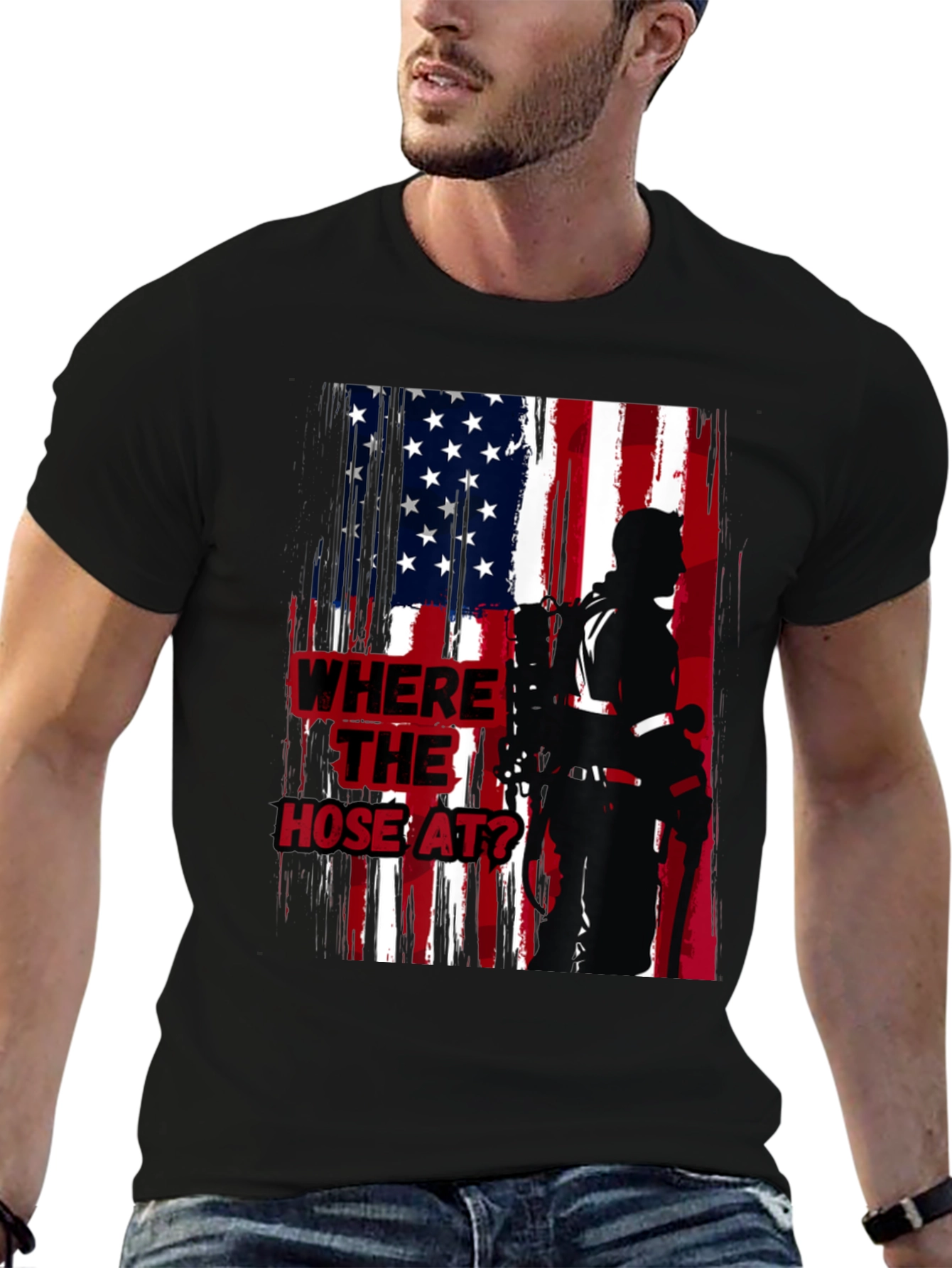 Firefighter American Flag T-Shirt - Wheres the Hose?