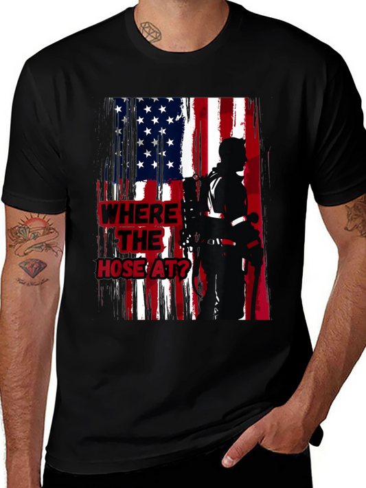 Firefighter American Flag T-Shirt - Wheres the Hose?