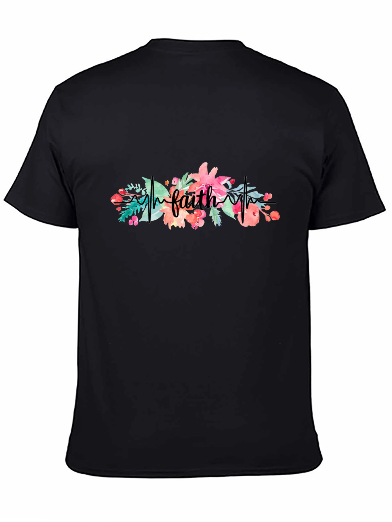 Faith Floral Heartbeat Black T-Shirt
