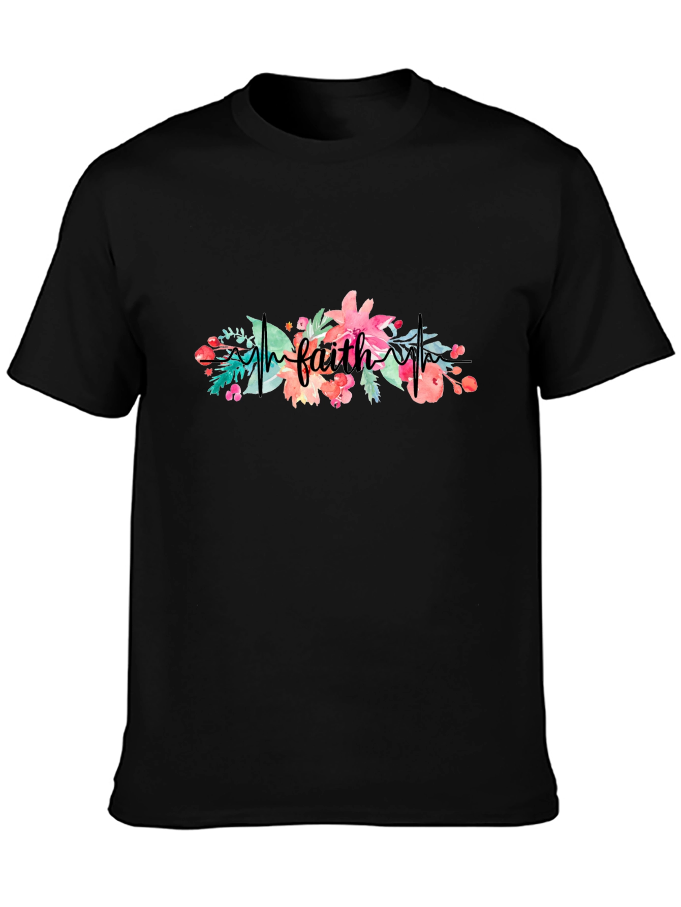 Faith Floral Heartbeat Black T-Shirt