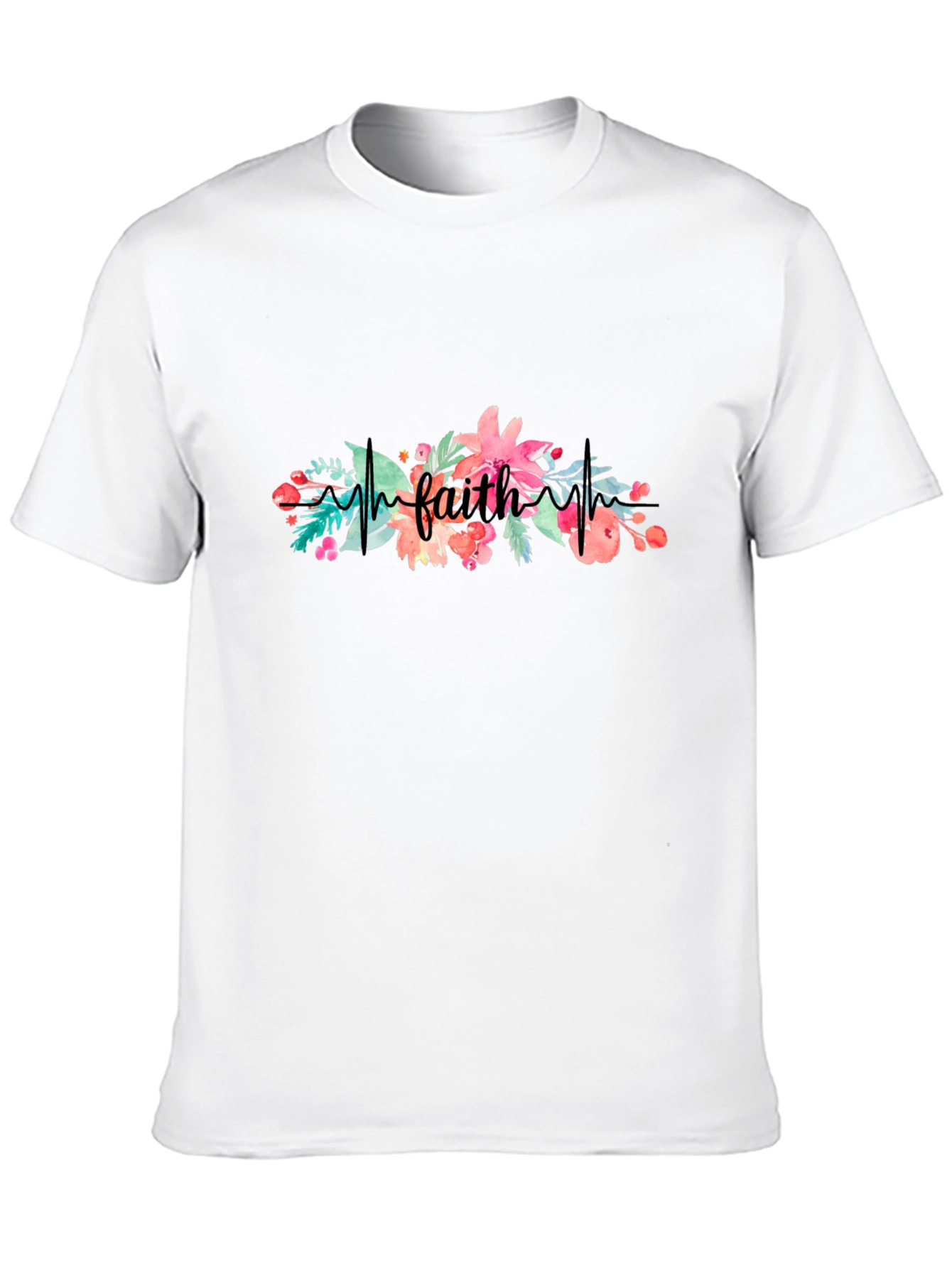 Faith Floral Heartbeat Black T-Shirt