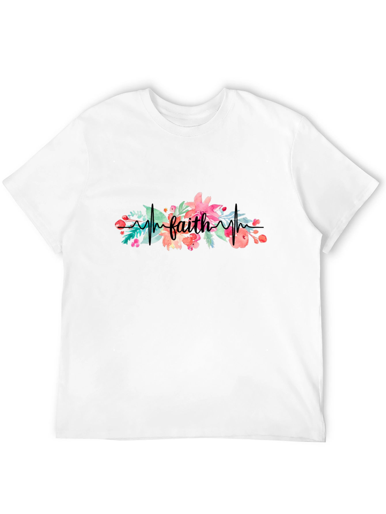 Faith Floral Heartbeat Black T-Shirt