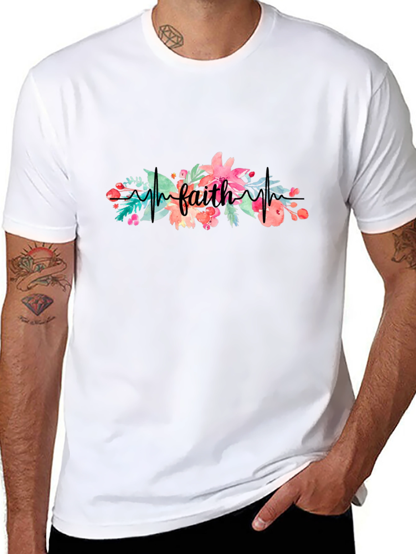 Faith Floral Heartbeat Black T-Shirt