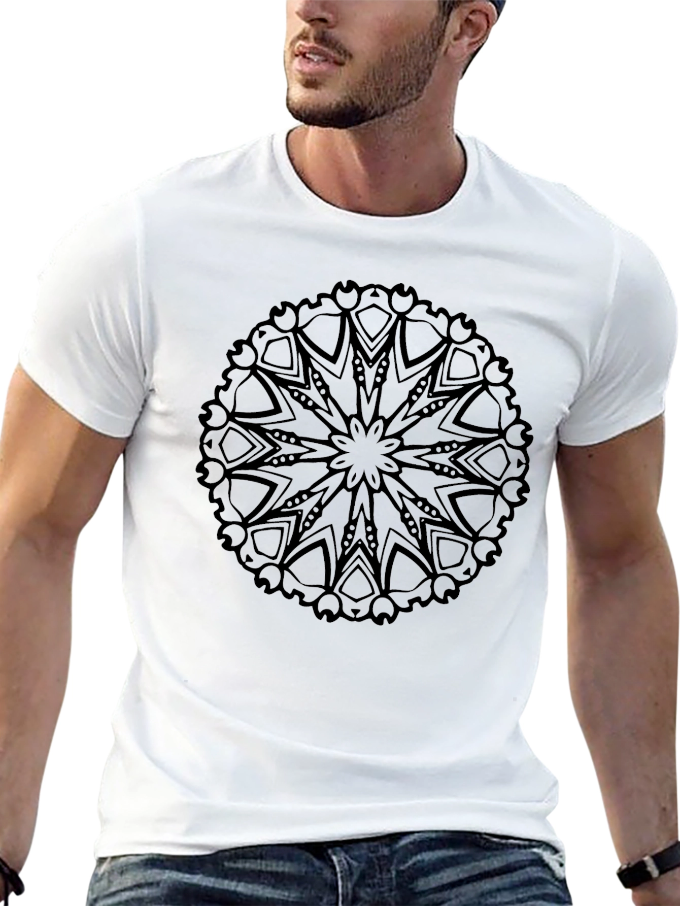 Abstract Mandala Graphic Tee - Black
