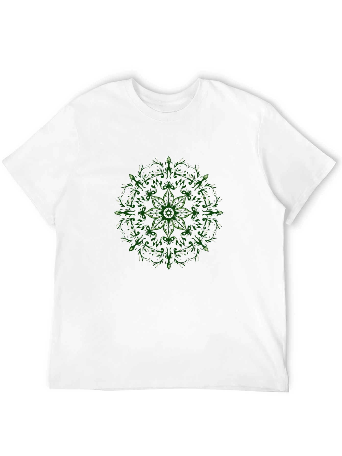 Black T-Shirt with Green Floral Mandala