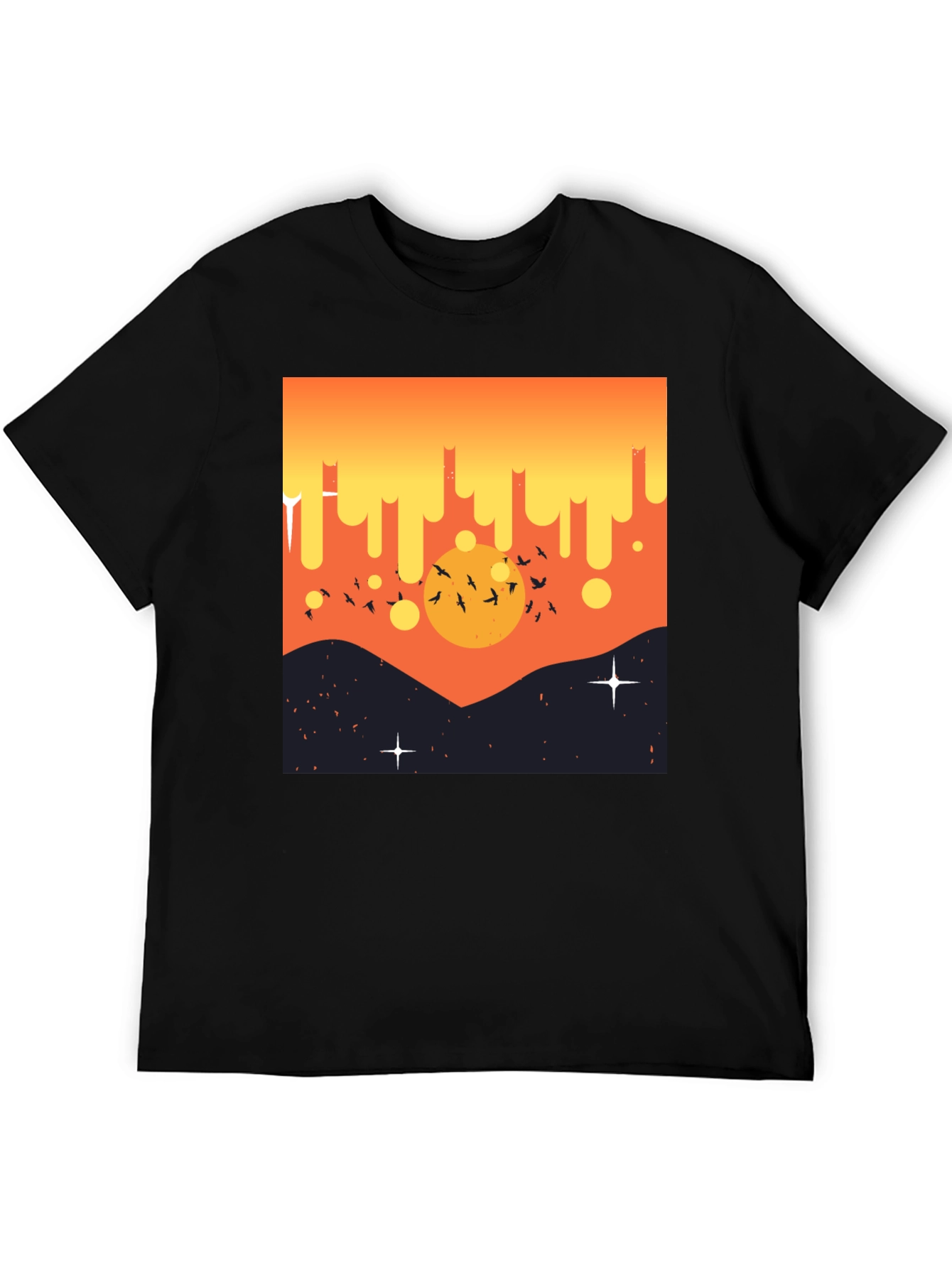 Sunset Birds Graphic Tee - Mens Black T-Shirt