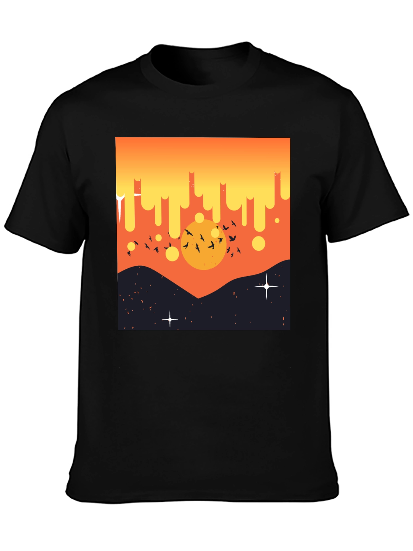 Sunset Birds Graphic Tee - Mens Black T-Shirt