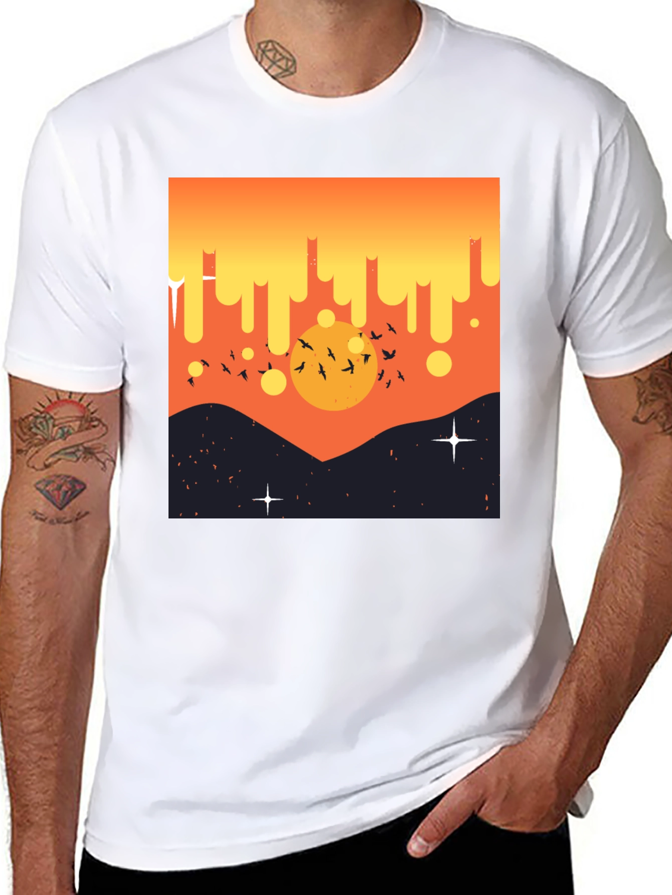 Sunset Birds Graphic Tee - Mens Black T-Shirt
