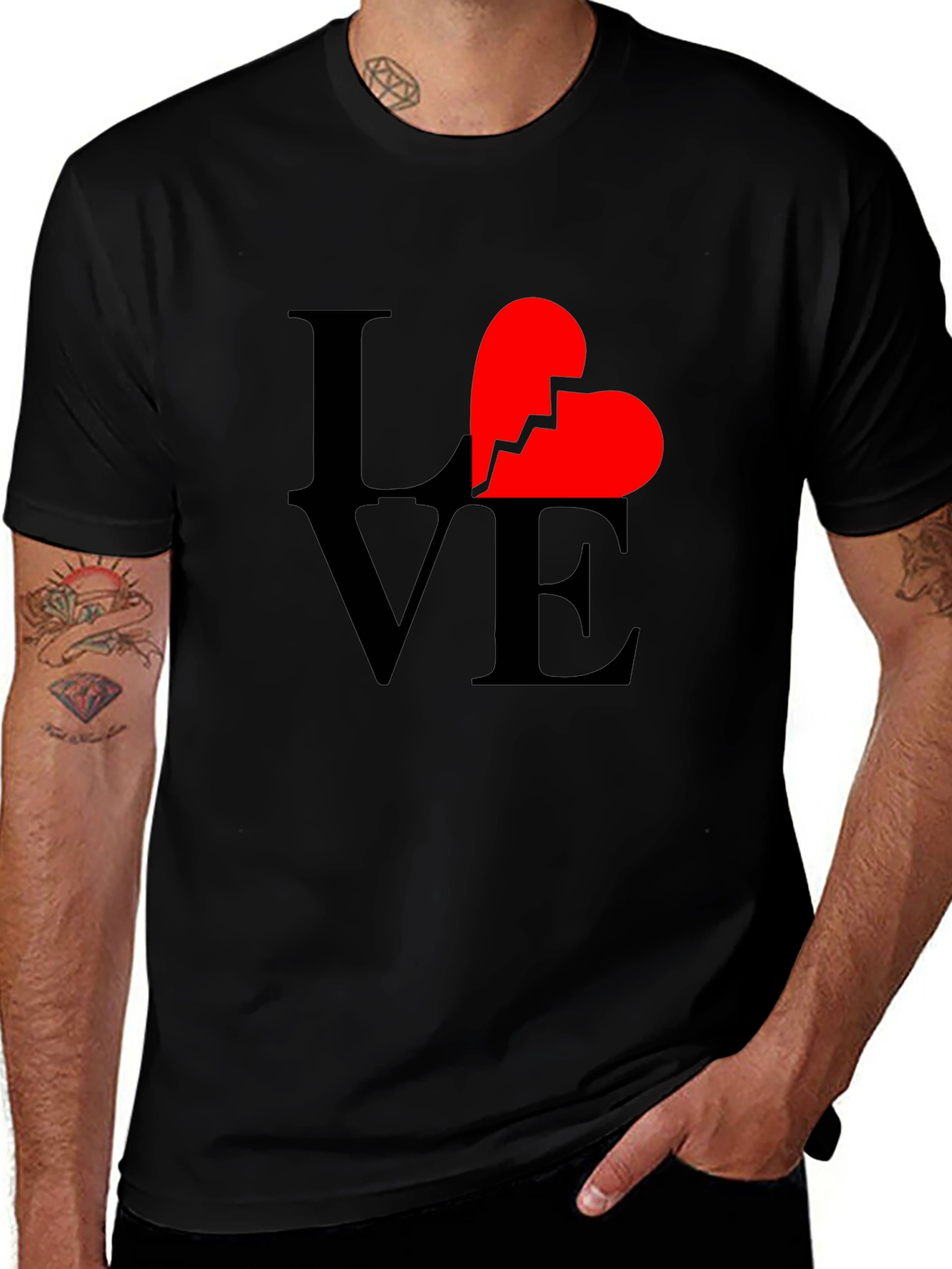 Broken Heart Love Graphic Tee - Black